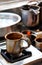 View of Indian Street food vendor preparing Tea in out door road side stall