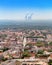 view of the industrial landscape of the Leipzig city with smoke emissions from pipes, ecology concept