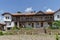 View of inner part yard with old monastic house in restored Montenegrin or Giginski monastery