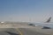 View from inside an airplane, from the airport airstrip in Dubaiview from inside an airpl