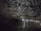 View inside Bat cave with hanging bats and stalactite formation in Kilim Karst Geoforest Park, Langkawi, Kedah, Malaysia.