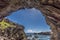 View from inside the cave of Ana Kai Tangata, the cave of the cannibals