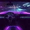 View inside futuristic supercar above the dashboard, purple neon, generative AI