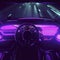 View inside futuristic supercar above the dashboard, purple neon, generative AI