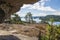 View from inside a little cave on a mountain Getsvedjberget in the High Coast area i Vasternorrland Sweden