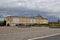 A view inside the Moscow Kremlin. Palace of the Senate. The Kremlin wall. Putin`s residence. And thunderclouds.