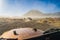 View from inside of an offroad car riding through the so-called Sea of sand inside the Tengger caldera at the Bromo