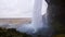 View from inside Skogafoss waterfall, Iceland, Europe