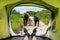 View from inside a tent on the sheeps and dirty road