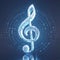 view Intriguing 3D rendering features music note with blue tech design