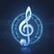 view Intriguing 3D rendering features music note with blue tech design