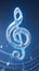 view Intriguing 3D rendering features music note with blue tech design