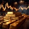 view Investment strategy gold bars on a table, paired with stock chart