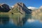 View on Iskander Kul blue mountain lake in the Fan mountains, Tajikistan