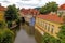 View of the island of Kampa and channel Certovka from Charles Bridge Prague