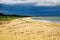View on isolated tropical lagoon with empty wild sand beach - Yala NP, Sri Lanka