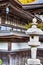 View of Japanese Shinto Shrine with Chain of Hung Lanterns on Koyasan Mountain in Japan