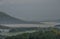 View from Jehla hill over Ceska Kamenice town in spring misty morning