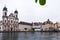 View of the Jesuit Chruch in Lucerne Switzerland from the other side of the Reuss