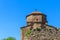 View on the Jvari monastery, orthodox monastery of the 6th century on the rocky mountaintop over the old town of Mtskheta