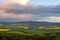 View of the Kaczawskie Mountains in the Sudetes during sunset at spring in Poland