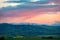 View of the Kaczawskie Mountains in the Sudetes during sunset at spring in Poland