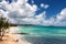 View of Kailua beach with lots of people sunbathing and swimming