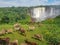 View of the Kalandula waterfalls on Lucala river, Donkeys grazing in a field of herbs