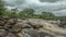 View of the Kalandula waterfalls on Lucala river, tropical forest and cloudy sky as background