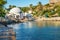 View of Kalithea bay with white Dome Rhodes, Greece