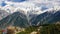 View of Kalpa village and Kinnaur Kailash sacred peak 6050 m at sunrise.