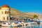 View of Kalymnos port with boats, Greece