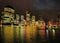 View From Kangaroo Point To The Brightly Illuminated Skyline Of Brisbane At Night Queensland Australia