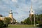 View of Karl Marx Avenue with a road going into the distance on a summer day in the city of Krasnoyarsk, Russia