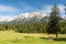 view on the karwendel mountains at the chapel of queen maria in Germany, Bayern-Bavaria, near the alpine town of Mittenwald