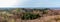 View of Kashubia from the observation tower. Forest and residential buildings in Central Europe