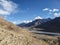 View of kaza town from tool of a hill in Spiti valley of Himachal Pradesh in india