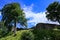 The view of Kendal Castle ruins, a medieval fortification to the east of the town of Kendal,