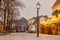 View at the Kerkplein city center square with christmas decoration in the Dutch city of Hoorn, The Netherlands