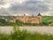 View Khotyn fortress from opposite bank of Dniester river, Ukraine