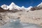 View of Khumbu glacier with lake and Pumori peak