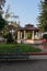 View of kiosk, central garden and parish in the town of Zimapan Hidalgo Mexico