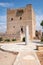 The view of Kolossi Castle and the stone pillar at the entrance. Kolossi. Limassol District. Cyprus