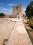 The view of Kolossi Castle and the stone pillar at the entrance. Kolossi. Limassol District. Cyprus