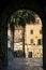 View through Kopnena Vrata Land Gate in Korcula old town, Croa