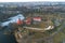 View of the Korela Fortress and the town of Priozersk aerial photography. Leningrad region