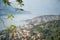 View of Kotor and cruise ship from mountain path,Kotor municipality,Montenegro