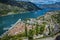 View of Kotor`s old town Stari Grad and down the Bay of Kotor, Montenegro taken from the climb up to the old fortress