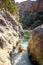 View of Kourtaliotis river and canyon near Preveli beach at Libyan sea, river and palm forest, southern Crete.