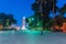 View of the Koutoubia Mosque from Jemaa el-Fnaa at night.